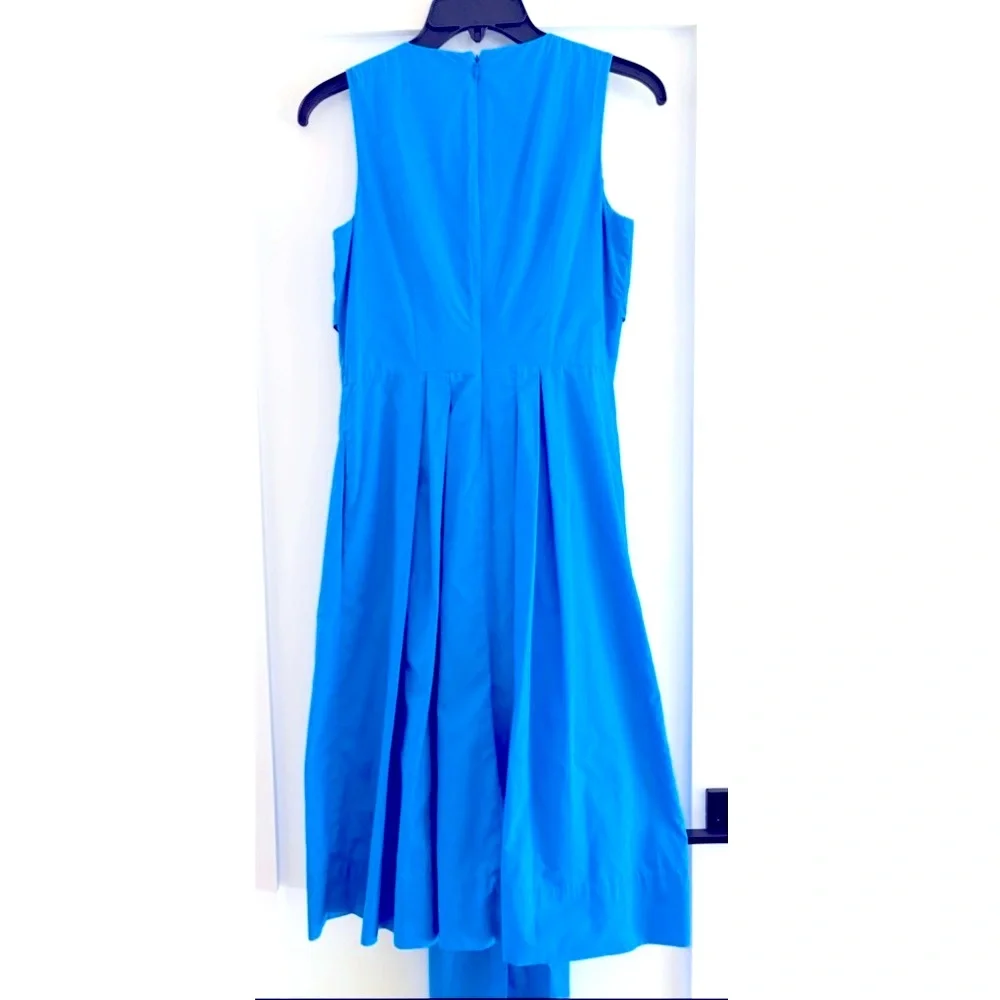 J.Crew V-Neck Faux Wrap Dress Blue 100% Cotton Poplin Sleeveless Size 0 Pockets